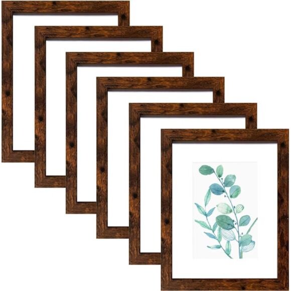 New 8x10 Picture Frame Dark Brown Set of 6, Display Pictures 5x7 With mat - Picture 1 of 7